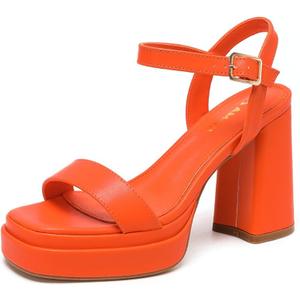 Amoji Women's 4 Inch Platform Chunky Heel Ankle Strap Block Heeled Sandals 311 US7 Orangepu Amoji Women's 4 Inch Platform Chunky Heel Ankle Strap Block Heeled Sandals 311 US7 Orangepu