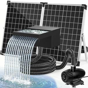 POPOSOAP 55W Solar Pond Waterfall Spillway with Pond Pump, Pond Spillway with 304 Stainless Steel & Filtration System & 9.8FT Tube for Pond Fountain Waterfall Garden Water Features-P5552S
