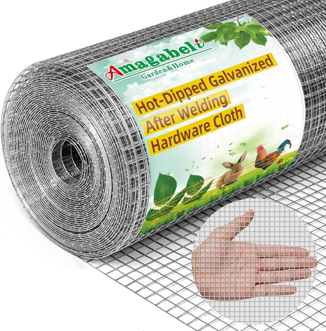 Amagabeli Galvanized Hardware Cloth 1/4 Inch 48in x 100ft 23gauge Chicken Wire Fence Weld Wire Mesh Roll Garden Fencing Plant Supports Poultry Netting Snake Fence Gopher Wire Rabbit cage Tree Guard