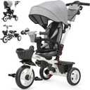 JMMD 7 in 1 Tricycle Stroller with Push Handle, Baby Trike with 360 Swivel Seat, Reclining Backrest, All-Terrain Wheels, Dual Brakes, Canopy & Storage, Gift for Kids 18 Months to 5 Years, Gray (Grey)