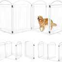 Full Metal Free Standing Dog Gate with Door for Outdoor Indoor,96'' Extra Wide 36'' Tall Dog Gates for Doorways,Large Openings,Decks,Porch,Freestanding Portable Pet Fence(4 Panels,White)