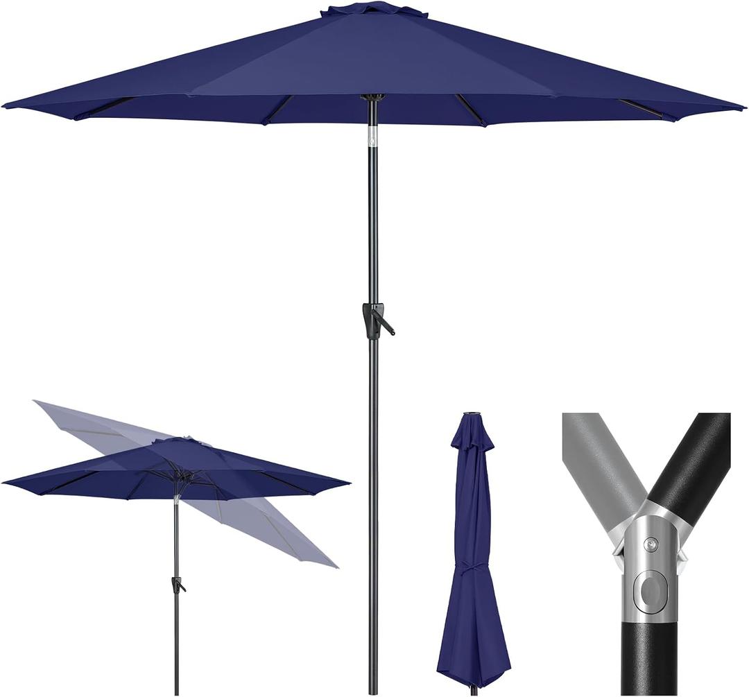 Tempera Patio Market Outdoor Table Umbrella with Push Button Tilt and Crank, Large Sun Umbrella with Sturdy Pole & Fade Resistant Canopy, Easy to Set