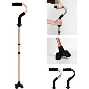 Stand by Me Walking Cane for Elderly and Disabled, Adjustable with Soft Cushioned Handle, Portable Lightweight, Collapsible, Extra Standing Support Platform, Wide Footpad (Gold)