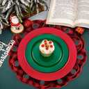 Set of 4 Christmas Placemats 15 Inch Scalloped Cotton Linen Placemats Embroidery Christmas Buffalo Plaid Placemat Washable Red and Black Plaid Place Mats for Xmas Holiday Dinner Table Setting Decor