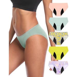 Neione Period Underwear Menstrual Panties Comfortable Modal Bikini Cheeky Briefs for Women Girls (Medium, 5-pk Romance)