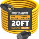 Kanayu 20ft Generator Transfer Switch Adapter Cord Compatible with NEMA L5-30p to L14-30r, 30 Amp Locking 3 Prong to 4 Prong Adapter Rv Generator to House Inlet Box, STW 10 Awg, Etl Listed