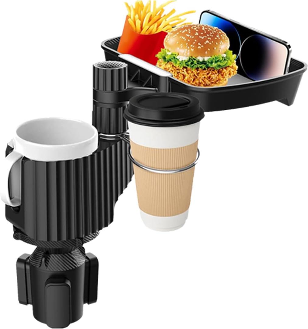 Car Cup Holder Expander， 4in1 Cupholder Expande with 2.3" to 3.6",Cup Holder Tray for Car Detachable with Large Food Tray Phone Mount, for Travel Auto Trucker Road Trip Essentials