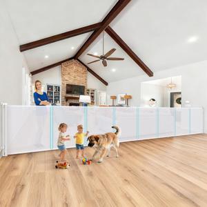 236'' Retractable Baby Gates Extra Wide 42" Tall White Mesh Dog Child Pet Safety 20 Foot Indoor Outdoor Retractable Gate for Decks, Garages, Patios, Doorways, Stairs with Reinforcement Strips