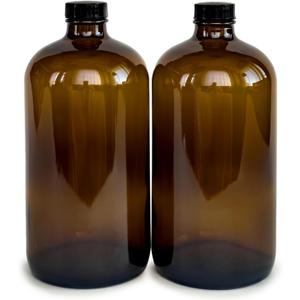 Vivaplex, 2, Amber, 32 oz Glass Bottles, with Lids