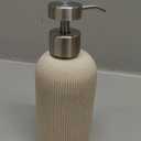 Lunestella Elegant Boho Beige Hand Soap Dispenser with Stainless Steel Pump, for Bathroom and Kitchen, Rust Proof, 7oz (Matte Silver)