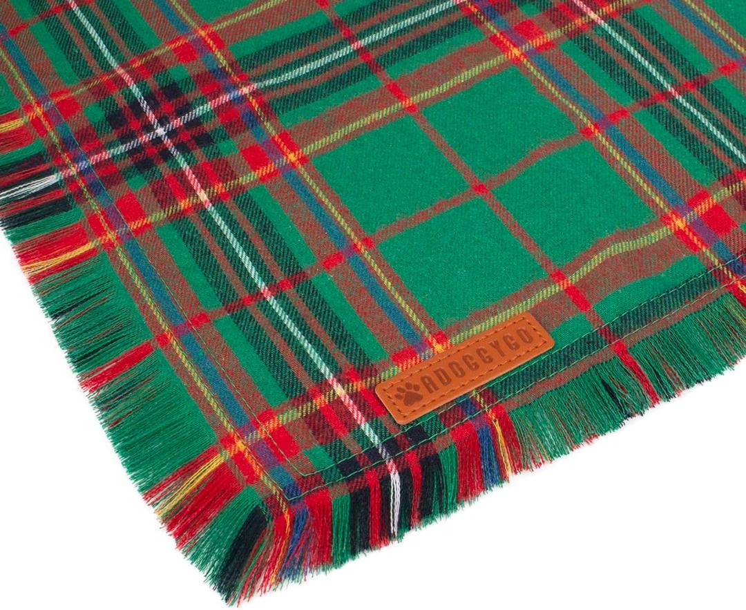 ADOGGYGO Christmas Dog Bandanas 1 Pack, Premium Cotton Fabric, Multiple Sizes Offered, Red Green Plaid Bandanas for Medium Large Dogs (Large, Xmas)