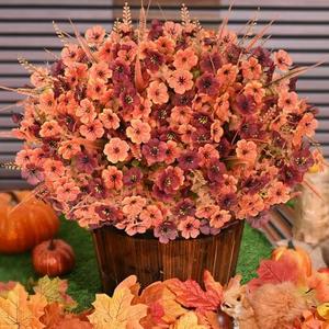 Fake Mums Fall Decor, 32 Bundles Faux Mums for Outdoor Planters, UV Resistant Artificial Fall Flowers for Outdoors, No Fade Fake Fall Flowers for Porch Garden Fall Home Decor (Orange + Brown)