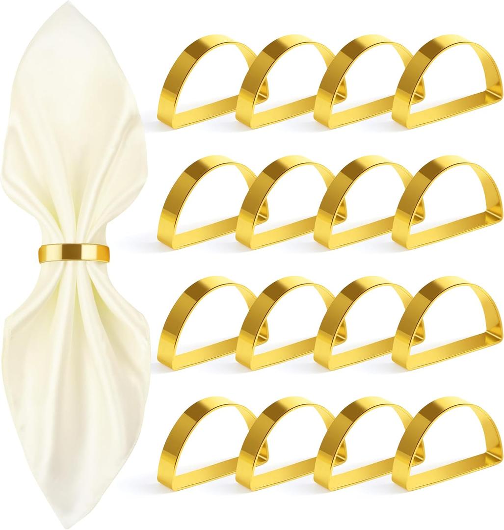 16Pcs Metal Gold Napkin Rings Set, Stainless Steel Bright Gold Napkin Holder, Fall Thanksgiving Christmas Easter Napkins Rings for Table Decor Wedding, Banquet, Party