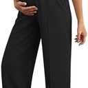 BLENCOT Women\'s Maternity Pants Work Adjustable Waisted Wide Leg Waffle Knit Trousers Pregnancy Clothes with Pockets, XL
