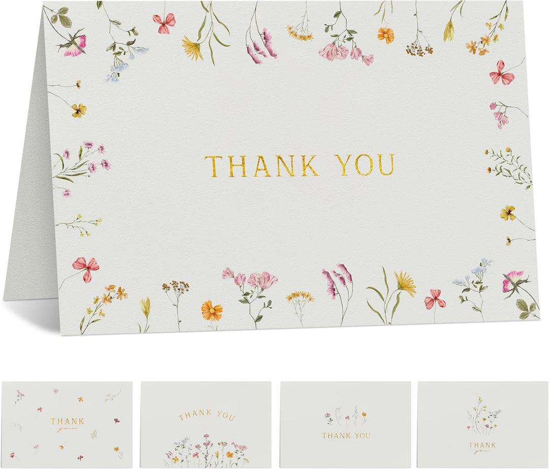 Beautiful Thank You Card Set With Envelopes and Stickers - Set of 20 Elegant Blank Cards For Personalized Notes - Perfect Bulk Stationary Set For All Occasions incl. Weddings, Business & Baby Showers