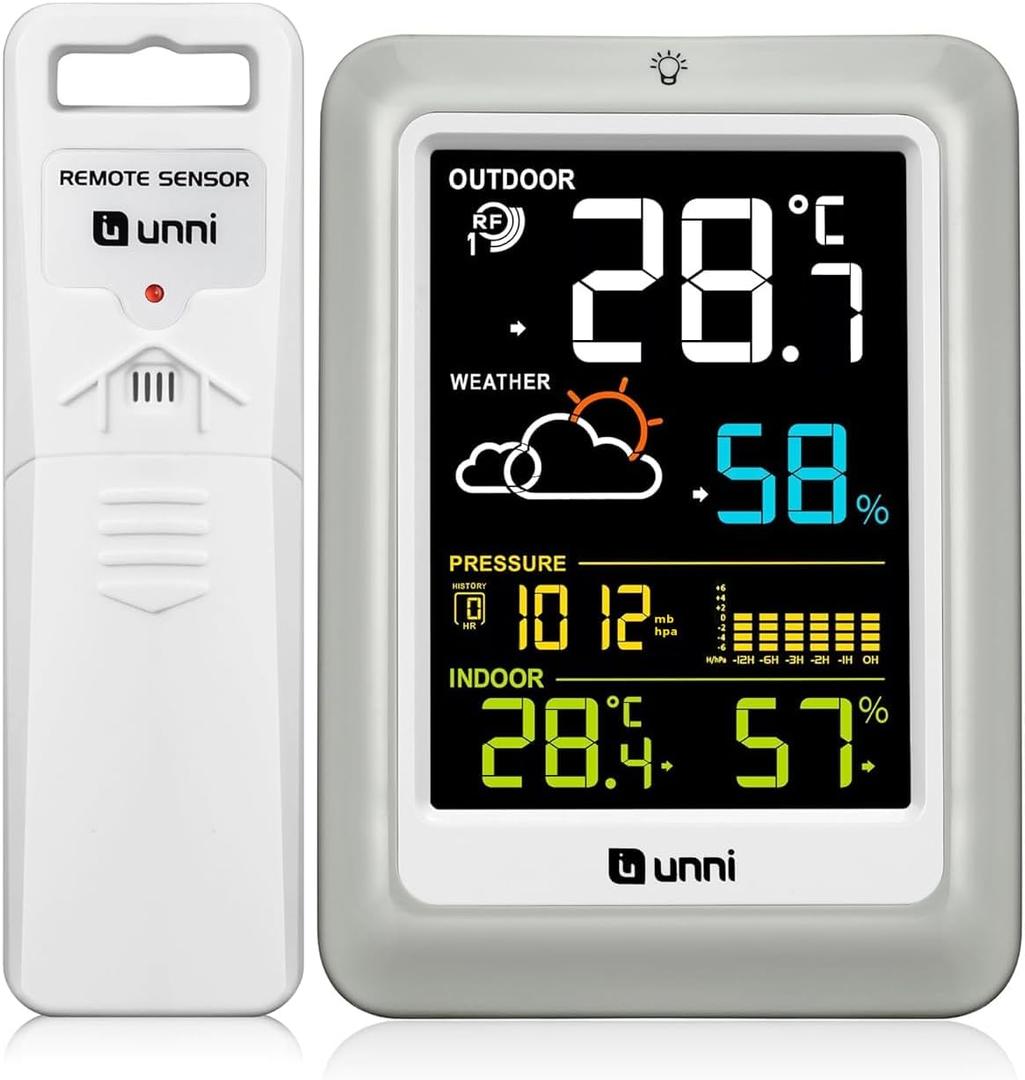 Indoor Outdoor Wireless Weather Stations, 328ft Transmission Sensor, 3 Adjustable Backlight Inside Outside (Colorful)