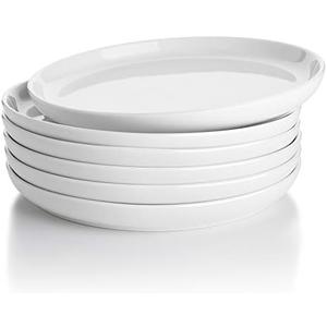 Sweese 7.4 Inch Porcelain Dessert Plates, Set of 6 - Stackable, Microwave Oven Safe - White