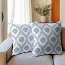 Light Blue Coastal Pillow Covers 18x18 Set of 2 Ocean Coral Shell Pattern Outdoor Decorative Linen Summer Throw Pillows Cases with Zipper Cushion Cover Rustic Decoration Farmhouse Sofa Couch Bed Decor