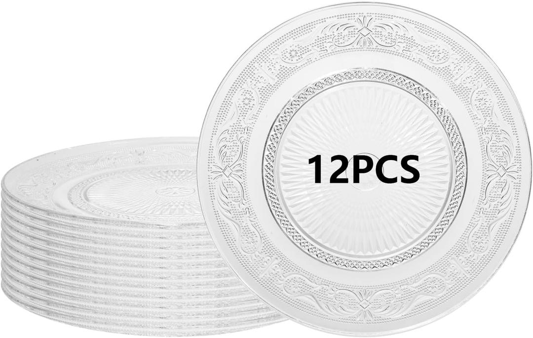 12 Pack Crystal Glass Salad Plates,7 Inch Round Glass Dessert Plate,Small Dinner Snack Cake Plates for Kitchen