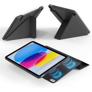 Case for iPad (A16) 11th Generation 11 Inch, for iPad 10th Generation 10.9 Inch -Magnetic Detachable Y-Shaped Cover, Clear 360 Rotating Backshell & Multi-Angle Stand, Auto Wake/Sleep, Black