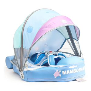 2024 Mambobaby Baby Float with Canopy & Tail Infant Swim Float Non-Inflatable Toddler Pool Float with Skin-Friendly Material for 3-24 Months Baby Boys Girls