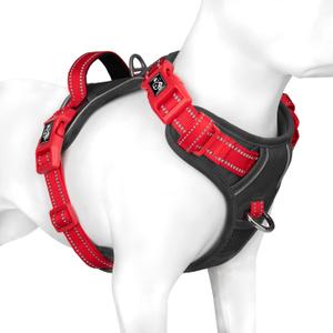 PHOEPET No Pull Dog Harness, Unique Colors Reflective Adjustable Dog Vest, with Soft Training Handle Metal Clips for Dogs (Black Base & Red Straps,M)