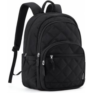 BAGSMART Travel Laptop Backpack, College Backpack for Women, Quilted Small Computer Bookbag, Water-Resistant 15.6 Inch Laptop Casual Bag, Black