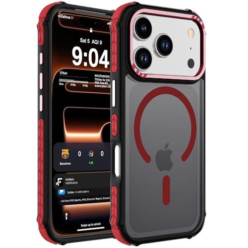 DEERLAMN Strong Magnetic Case for iPhone 17 Pro 6.3-Inch,[Compatible with Magsafe][Military Grade Drop Protection] Translucent Matte Shockproof Protective Phone Cover-Frosted Red