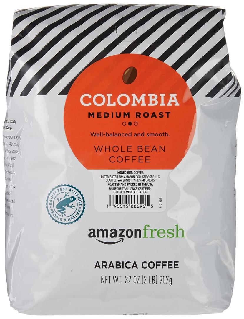 6 x Amazon Fresh, Colombia Whole Bean Coffee Medium Roast, 32 Oz (32 Ounce (Pack of 1))