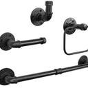 4-Pieces Industrial Pipe Bathroom Towel Ring Kit DIY Wall Mount Accessories Kit Includes Robe Hook Towel Bar and Towel Ring (18 inch) 