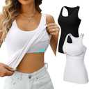 V FOR CITY Womens Shelf Bra Tank Tops Racerback Workout Camis Yoga Shirt Cotton Undershirt 2 Pack, Small