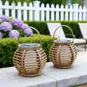 Solar Powered Outdoor Lantern, Rope Woven, 14x15.5 cm, Set of 2