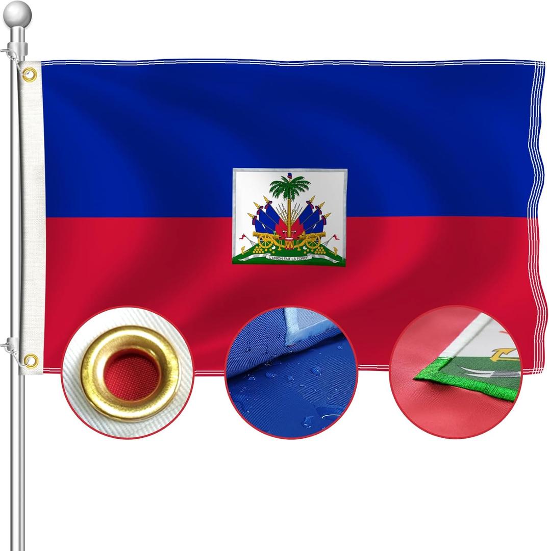 BENIX Haitian Flag 3x5ft, Durable 210D Nylon Haitianan Flag for Outdoor Display, Vivid Colors, Fade-Resistant, Heavy-Duty with Brass Grommets