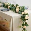 MISSPIN 2pcs Artificial Flowers Garland Spring Eucalyptus Garland Vintage Fake Flower Peony Rose Vine Greenery Decorative Wall Hanging Plant for Wedding Arch Door Arrangement Party Decor (Light Champagne-2)