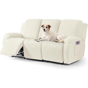 Timeles Recliner Covers for 3 Seater Reclining Sofa Slipcover Furniture Protector for Dogs and Pets Stretch Soft Washable (Three-Seater, Cream)