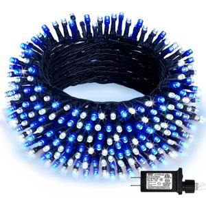 JMEXSUSS 66ft 200 LED Blue and White Outdoor Christmas String Lights, Expandable for Tree, Party, Home Decorations