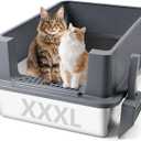 XXXL Stainless Steel Litter Box, 27.6" H x 19.7" W x 11.8" H Extra Large Metal High Sided Cat Litter Box with Scoop, Leak-Proof, Easy Clean for Big Cats/Multiple Cats (Dark Grey)