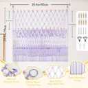 2 Tier Stuffed Animal Storage Shelf Net, 35x30'' Large Plushie Net w/ 2.4/1'' Dense Mesh for Mini Medium Stuffy Teddy, Purple Boho Macrame Toy Holder Display w/ Lights&Clips for Nursery Kid Girl Boy, Large-2 Tier-35'' Width