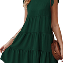 KIRUNDO Women's Summer Dresses Sleeveless Ruffle Sleeve Round Neck Solid Loose Short Flowy Pleated Mini Babydoll Dress, XL