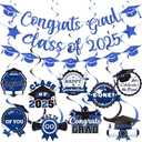 Pack of 3 Glitter Blue Congrats Grad Banner Class of 2025 Graduation Banner Class of 2025 Graduation Party Decorations Congrats Decorations 2025 for Grade