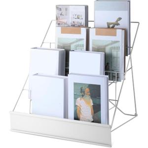 Sintuff Book Display Rack 4-tiered Stand 18" Books Signing Wire Rack Tabletop CD Display Countertop Comic Book Magazine Racks for Library Classroom Picture Literature Brochure(White)