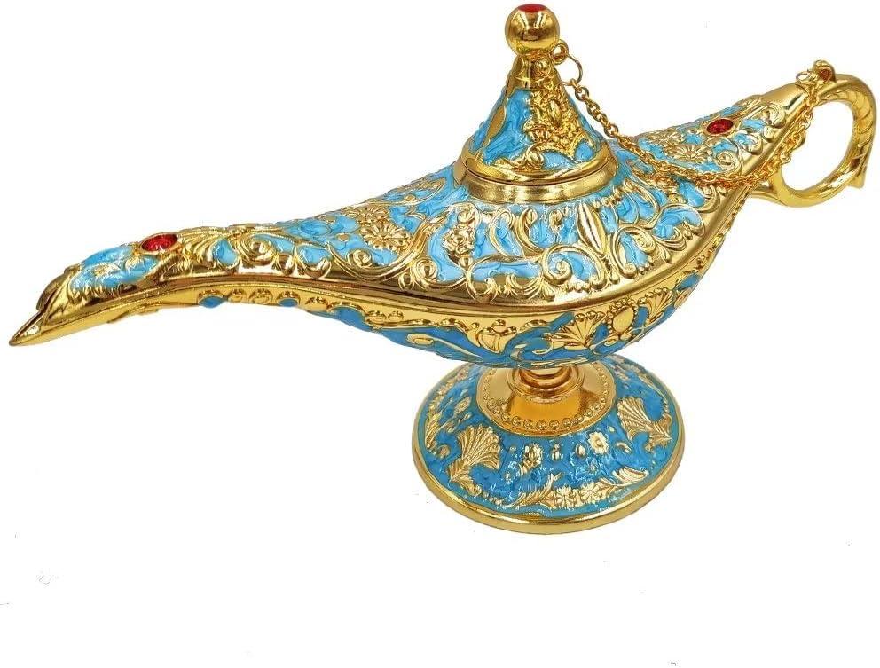 Hourwof Aladdin Genie Lamp Vintage Legend Aladdin Magic Lamp Wishing Light Arabian Costume Props Party Wedding Table Decoration Birthday Gift,Large Lake Blue