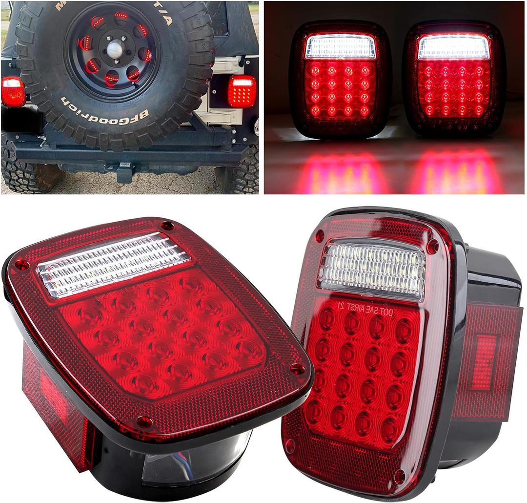 2Pcs Square Rear Combination Tail Lights Lamps Assembly w/Side Marker Lights Red Replacement for 1979-2006 Wrangler TJ YJ CJ-5 CJ-7 Replacement Tail Lights Lamps, Passenger and Driver Side