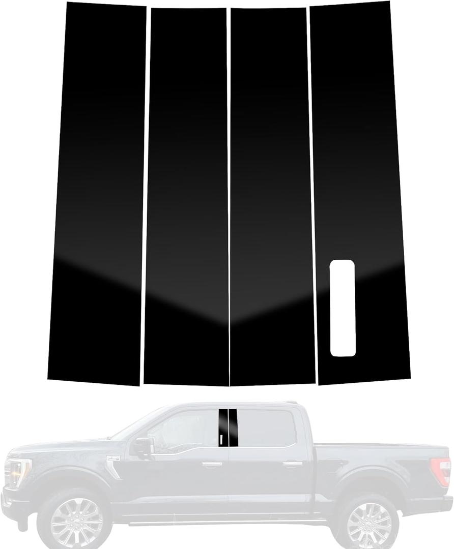 BASIKER Pillar Post Trim Fit for 2015 to 2021 Ford F150 Center Window Pillar Kit with Keypad, Door Window B Pillar Glossy Black Cover, Strong Toughness PC Material