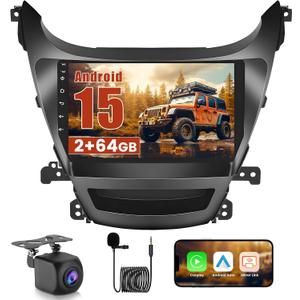 2+64G Realdio Android 15 Car Stereo for Hyundai Elantra 2014 2015 2016 with Wireless CarPlay Android Auto, 9" Touch Screen for Elantra Radio with GPS WiFi Bluetooth EQ 26UI Backup Camera MIC