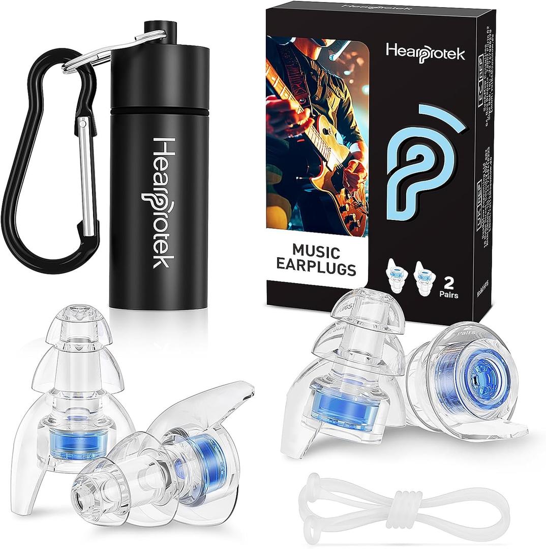 Hearprotek Concert Ear Plugs, 2Pairs Reusable high Fidelity Musician Ear Plugs for Concerts Loud Music-Noise Reduction Ear Protection earplugs for Rave,Festival,Music,Tinnitus Relief (Blue)