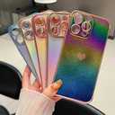 ZTOFERA for iPhone 15 Pro Case 6.1 inch,Cute Colorful Iridescent Plating Edge Case with Love Hearts Pattern,Camera Lens Protection Shockproof Phone Case for Women Girls,Iridescent Blue