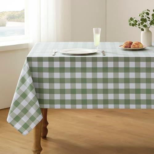 Veblandy Checkered Tablecloth Rectangle Waterproof Gingham Table Cloth Washable Buffalo Plaid Table Cover Wrinkle Free for Kitchen, Dining and Outdoor Picnic, 52 x 70 Inch, Sage Green and White