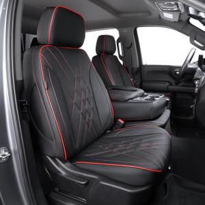 EKR Custom Seat Covers for Chevrolet Tahoe 8-Seats 2025-2026,Full Set
Fits LS,LT,Premier,RST,Z71(2nd row 40/60 Split),Faux Leather 1:1 Custom Full-Coverage Seat Cushion(Black-Red Trim)