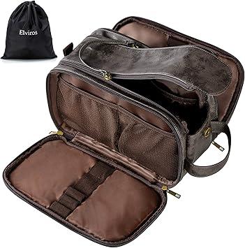 Elviros Toiletry Bag for Men, Large Travel Shaving Dopp Kit Water-resistant Bathroom Toiletries Organizer PU Leather Cosmetic Bags Fathers Day Gift (Medium, Dark Grey)